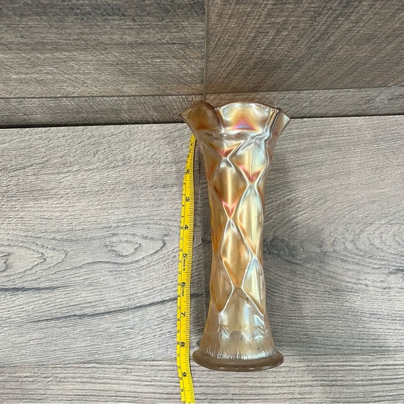 Vintage Dugan Carnival Imperial Glass Marigold Swung Hat Vase Diamond Bud Orange - Picture 9 of 9